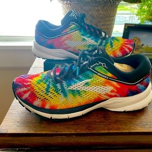 Brooks tie-dye running shoes.